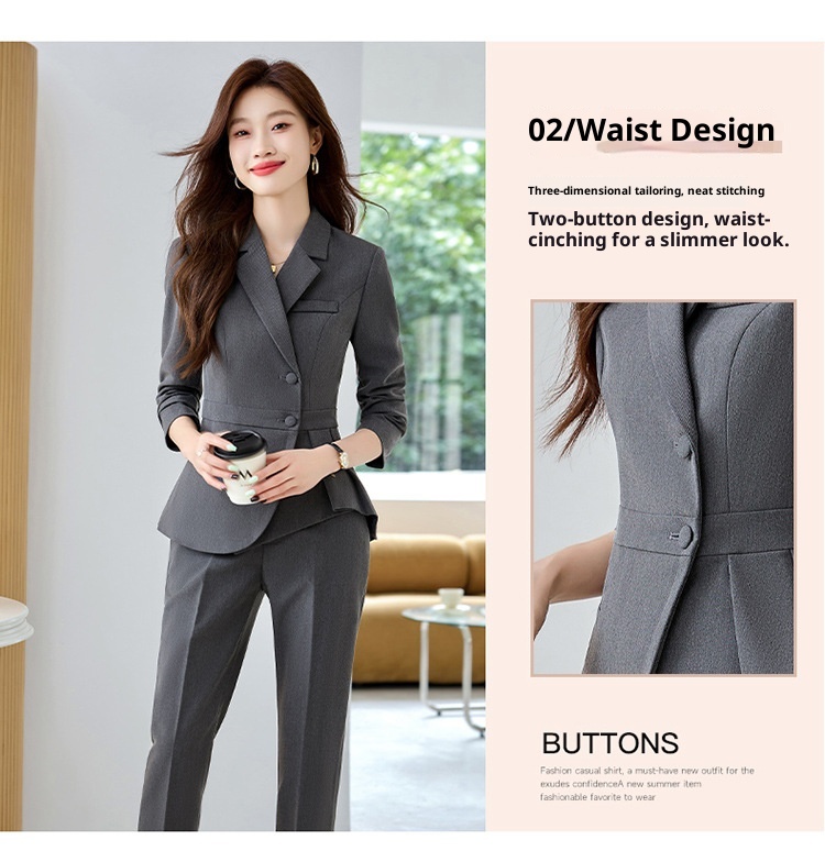 ChicShe Women's Suit Set With Feel, Slim Fit, Elegant Ruffled Hem, Professional Wear, High-End Jewelry Store Front Desk Autumn_voghion.com