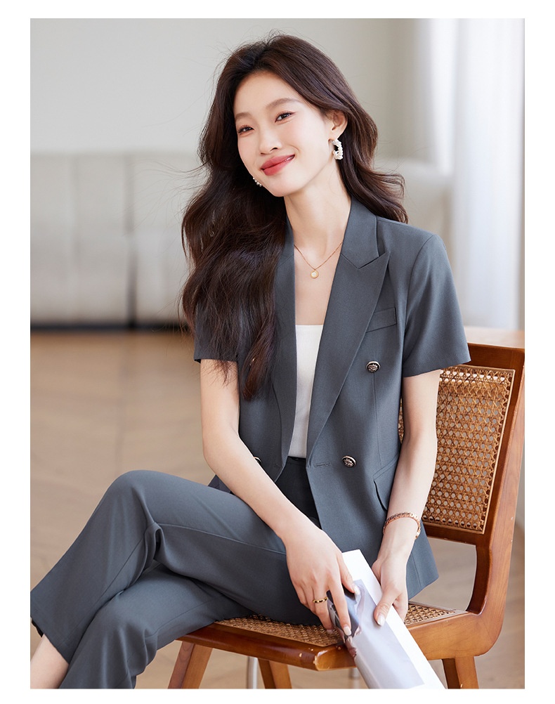 ChicShe Professional Blazer met korte mouwen voor dames, zomers dun, modieus en elegant, werkkleding voor juwelierszaken_voghion.com