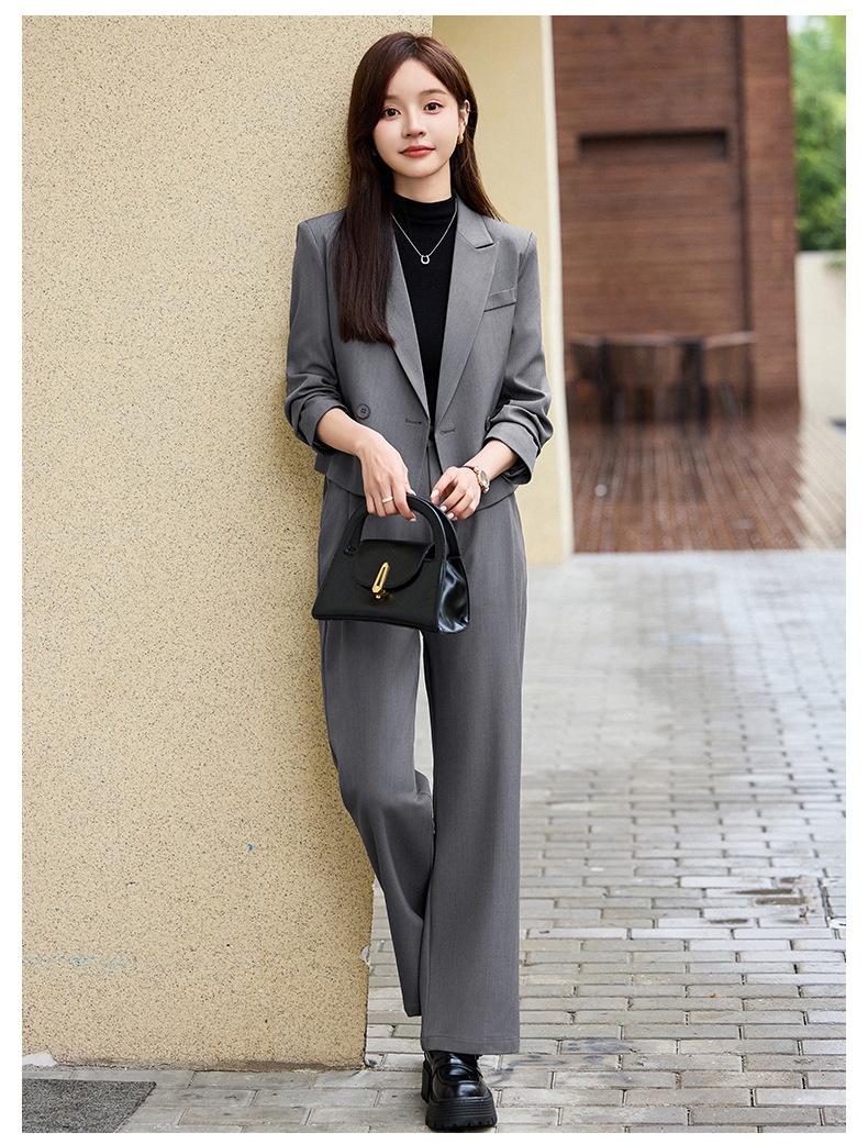 ChicShe Grigio Corto Primavera Autunno Inverno Nuovo Professionale Casual Piccolo Blazer Giacca Donna Pantaloni Set Due Pezzi Elegante Trendy_voghion.com
