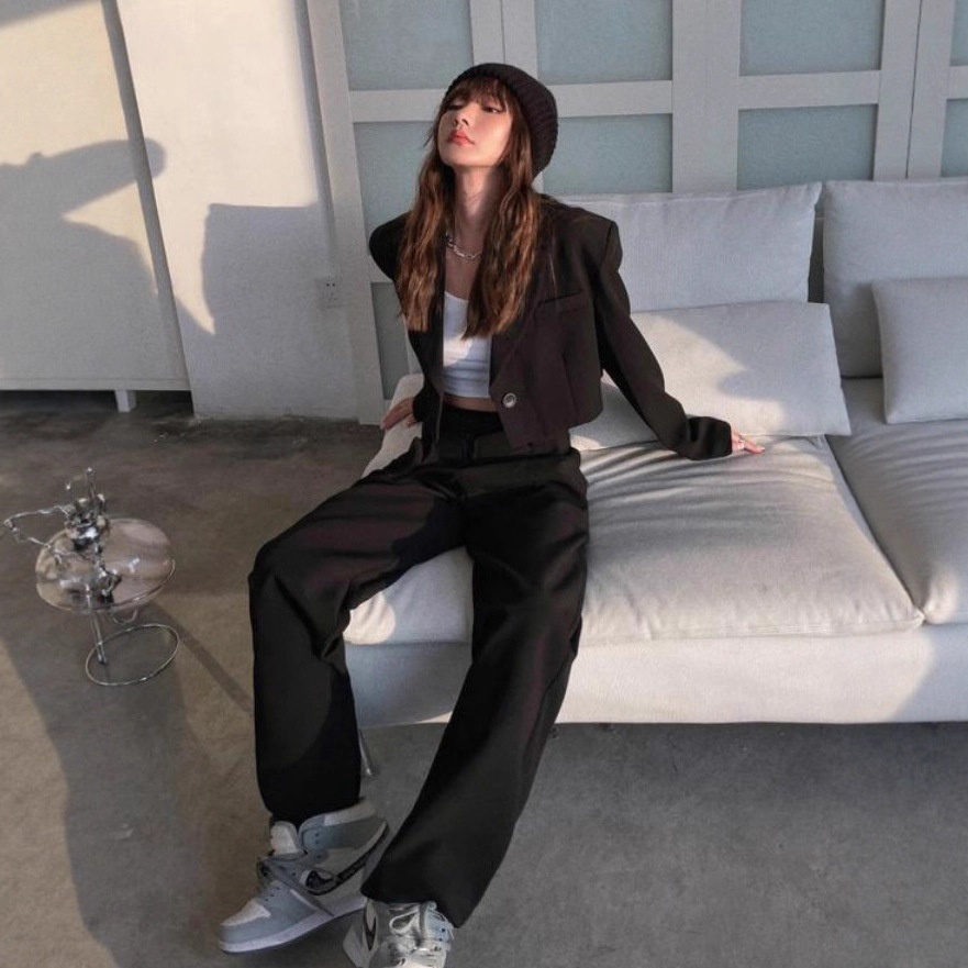 ChicShe Cross-Border Set Europees en Amerikaans 2025 Herfst Kort Pakjasje + Gedrapeerde Broek Voor Vrouwen Hoge Taille Afslankend_voghion.com