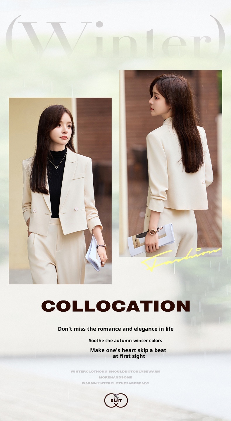 ChicShe Grigio Corto Primavera Autunno Inverno Nuovo Professionale Casual Piccolo Blazer Giacca Donna Pantaloni Set Due Pezzi Elegante Trendy_voghion.com