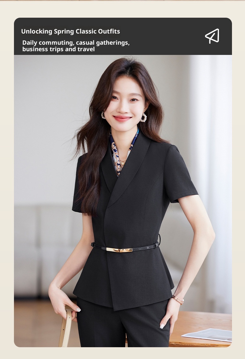 ChicShe 2025 Hotelreceptie Werkkleding Schoonheidsspecialist Werkuniform Elegante Professionele Pakset Dames Korte Mouw_voghion.com