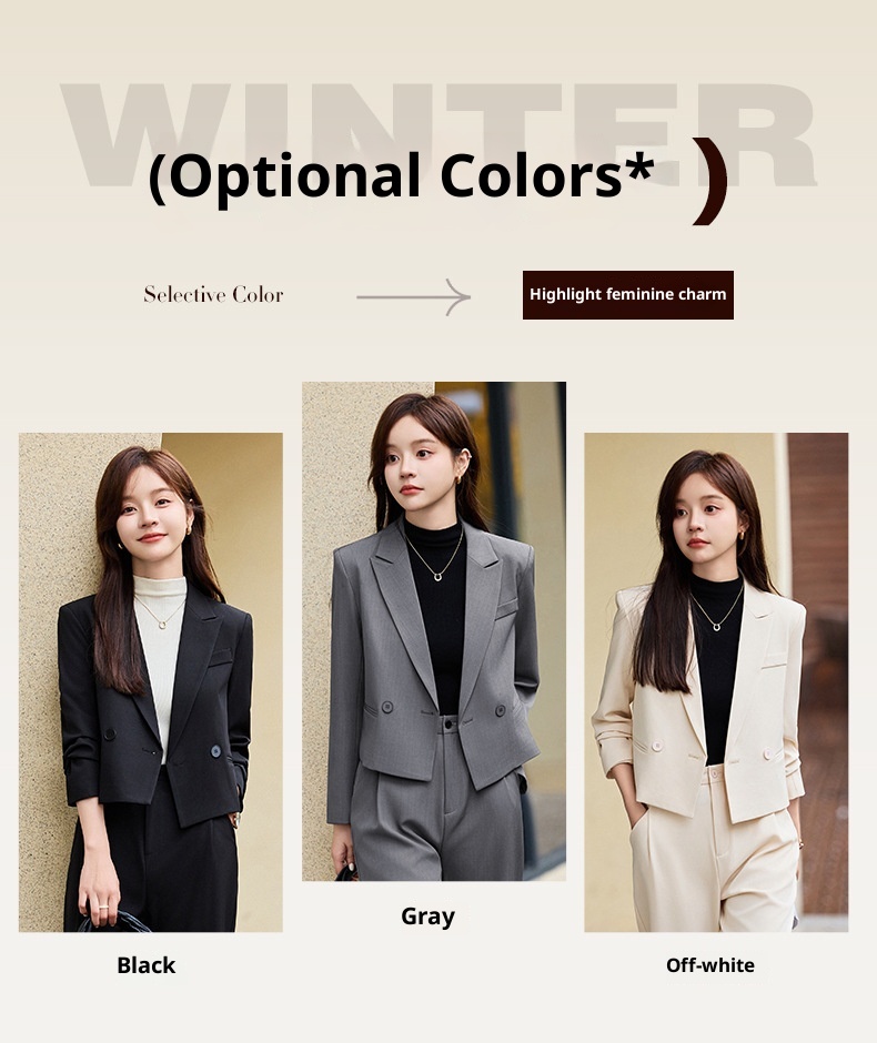 ChicShe Grigio Corto Primavera Autunno Inverno Nuovo Professionale Casual Piccolo Blazer Giacca Donna Pantaloni Set Due Pezzi Elegante Trendy_voghion.com