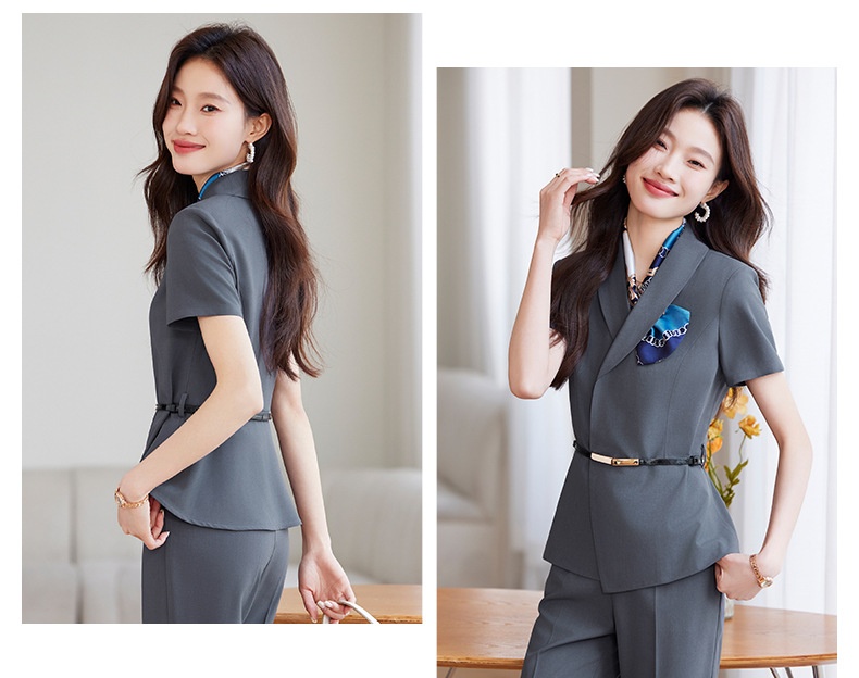 ChicShe 2025 Hotelreceptie Werkkleding Schoonheidsspecialist Werkuniform Elegante Professionele Pakset Dames Korte Mouw_voghion.com