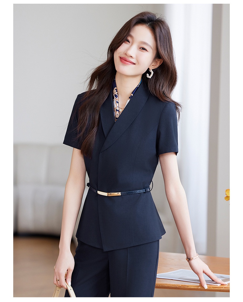 ChicShe 2025 Hotelreceptie Werkkleding Schoonheidsspecialist Werkuniform Elegante Professionele Pakset Dames Korte Mouw_voghion.com