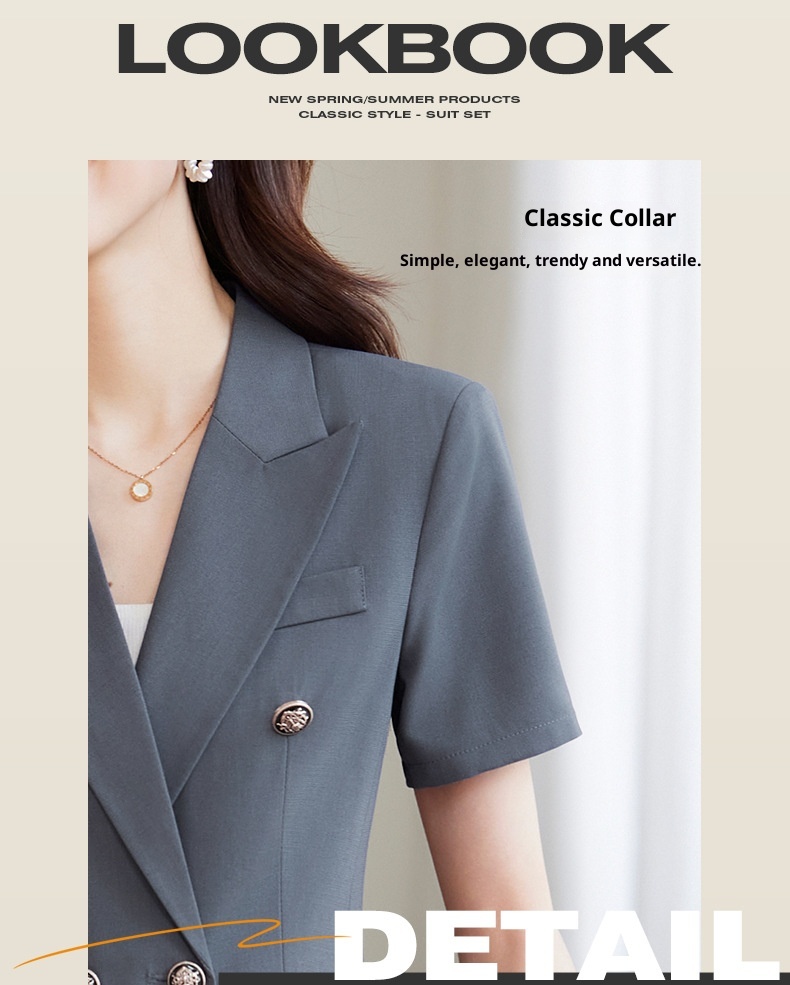 ChicShe Professional Blazer met korte mouwen voor dames, zomers dun, modieus en elegant, werkkleding voor juwelierszaken_voghion.com