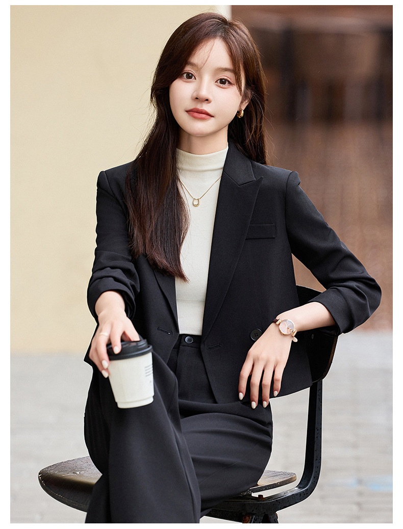 ChicShe Grigio Corto Primavera Autunno Inverno Nuovo Professionale Casual Piccolo Blazer Giacca Donna Pantaloni Set Due Pezzi Elegante Trendy_voghion.com