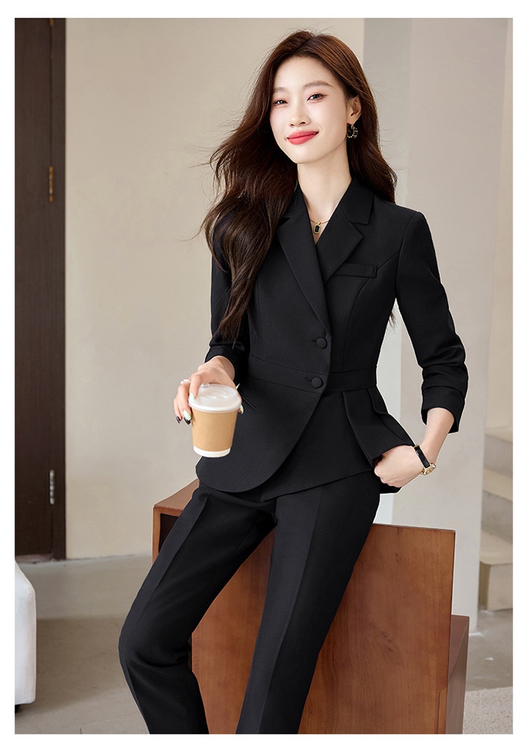 ChicShe Women's Suit Set With Feel, Slim Fit, Elegant Ruffled Hem, Professional Wear, High-End Jewelry Store Front Desk Autumn_voghion.com