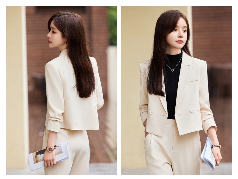 ChicShe Grigio Corto Primavera Autunno Inverno Nuovo Professionale Casual Piccolo Blazer Giacca Donna Pantaloni Set Due Pezzi Elegante Trendy_voghion.com