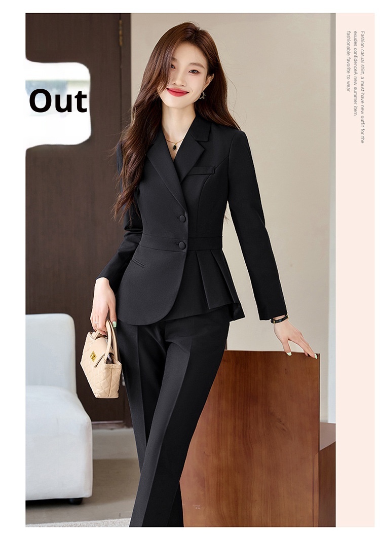 ChicShe Women's Suit Set With Feel, Slim Fit, Elegant Ruffled Hem, Professional Wear, High-End Jewelry Store Front Desk Autumn_voghion.com
