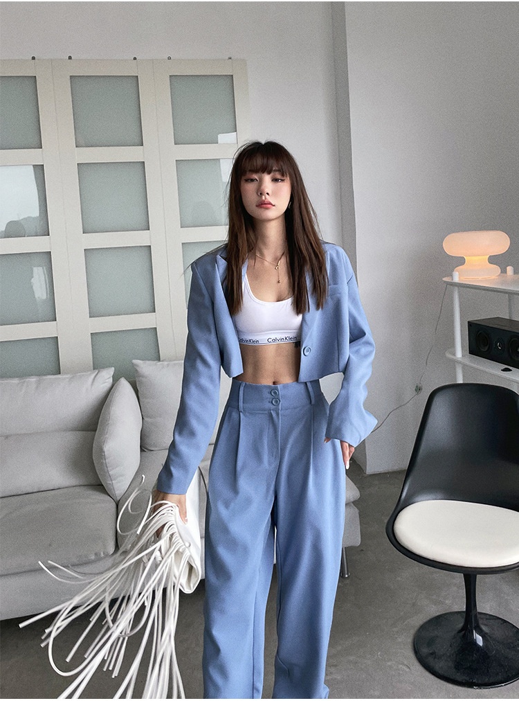 ChicShe Cross-Border Set Europees en Amerikaans 2025 Herfst Kort Pakjasje + Gedrapeerde Broek Voor Vrouwen Hoge Taille Afslankend_voghion.com