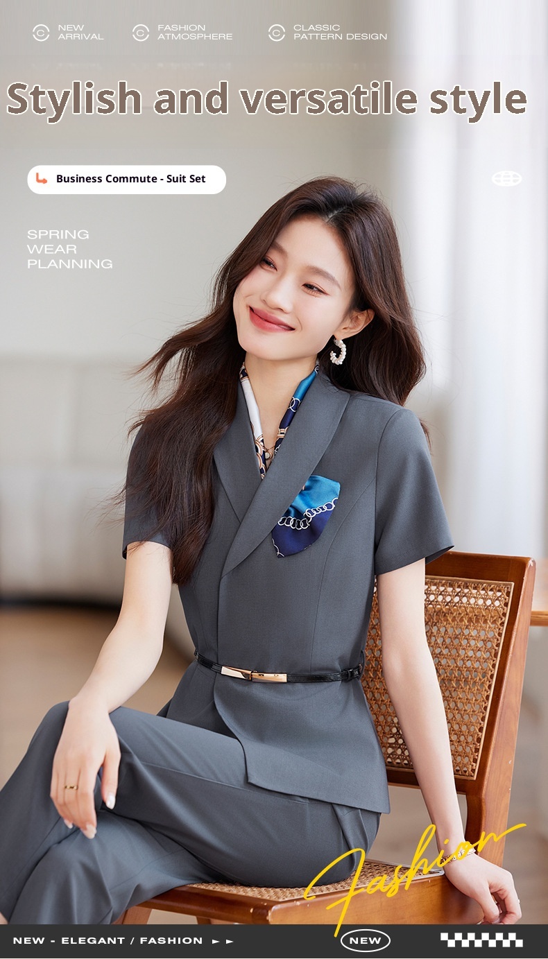 ChicShe 2025 Hotelreceptie Werkkleding Schoonheidsspecialist Werkuniform Elegante Professionele Pakset Dames Korte Mouw_voghion.com