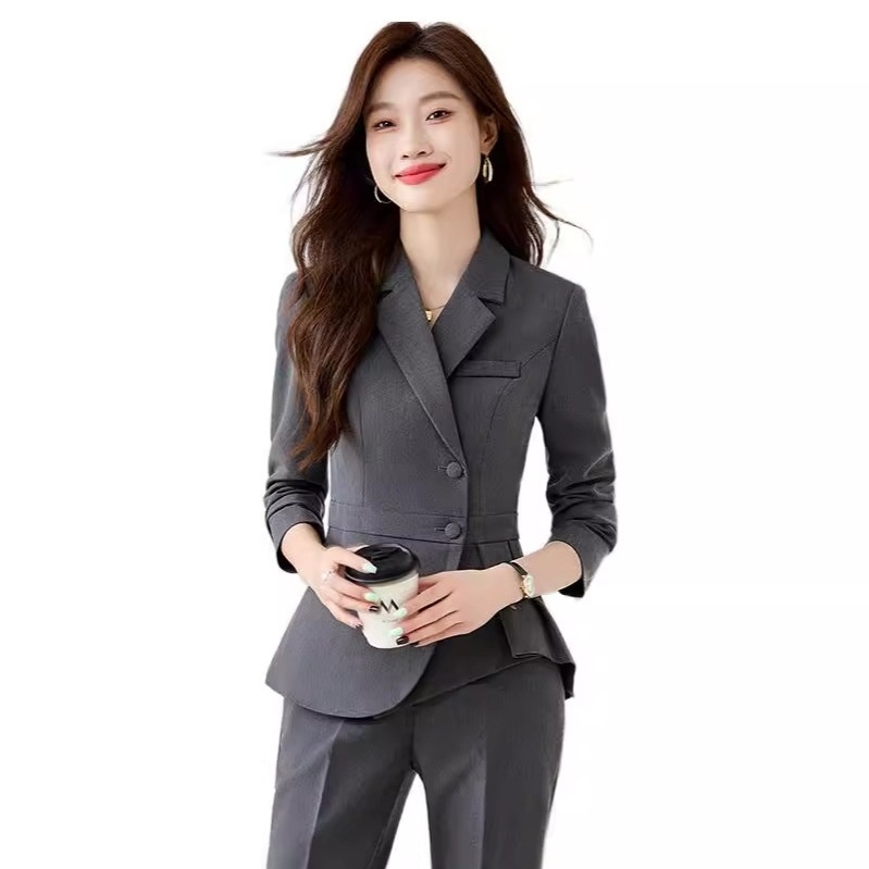 ChicShe Women's Suit Set With Feel, Slim Fit, Elegant Ruffled Hem, Professional Wear, High-End Jewelry Store Front Desk Autumn_voghion.com