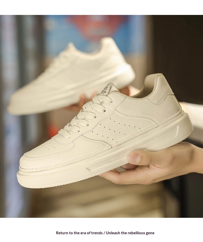 Glide Men's 2025 New Spring Versatile Breathable Leather Casual White Sneakers Non-Slip Youth Sports Trend Shoes_voghion.com