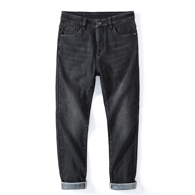 Jeans caldi da ragazzo, gamba dritta, autunno inverno, nuovi, foderati in pile, cotone spesso elasticizzato, vestibilità slim, pantaloni casual da uomo_voghion.com