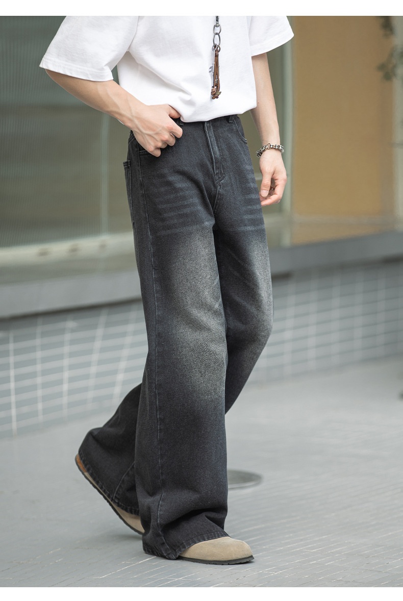 boy Boy Boy American Retro Washed Flared Jeans For Men Spring Summer New Loose Half Elastic Waist Bell Bottom Pants_voghion.com