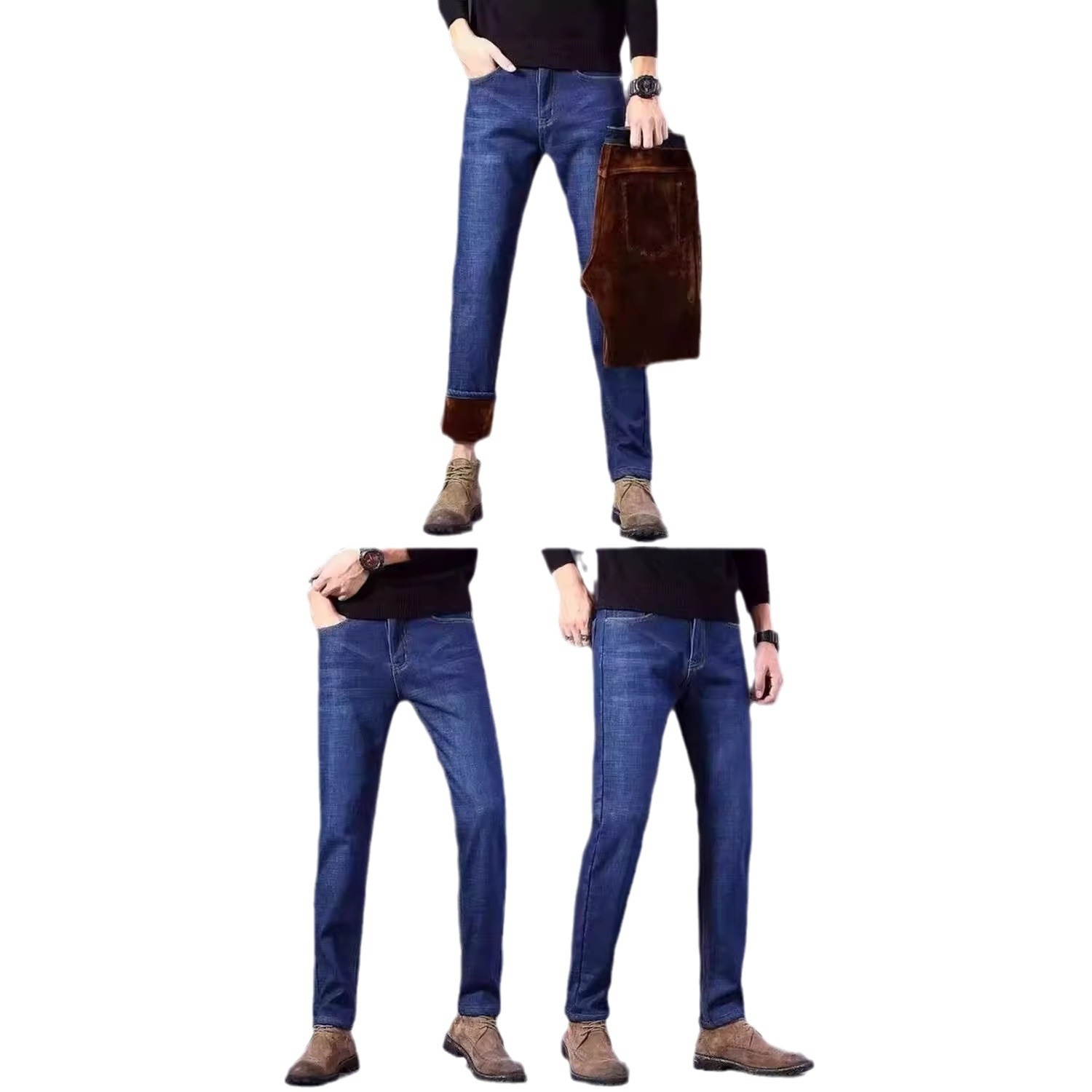 Jungen-Jeans, Herbst/Winter, Fleecegefüttert, Verdickt, Lässig, Vielseitig, Locker, Gerade, Warm, Baumwolle, Herren, Großhandel_voghion.com