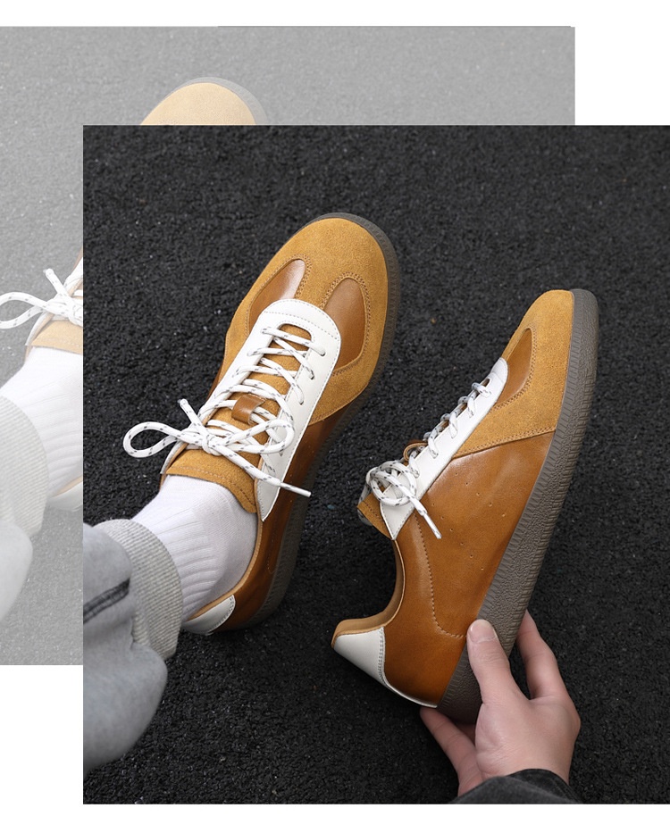 Glide 2025 Spring New Genuine Leather Trendy Niche Flat Sports Casual Versatile Sneakers Men's Retro German Training Shoes_voghion.com