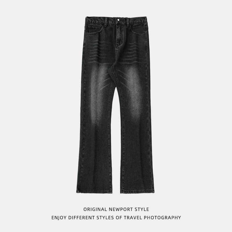 boy Boy Boy American Retro Washed Flared Jeans For Men Spring Summer New Loose Half Elastic Waist Bell Bottom Pants_voghion.com