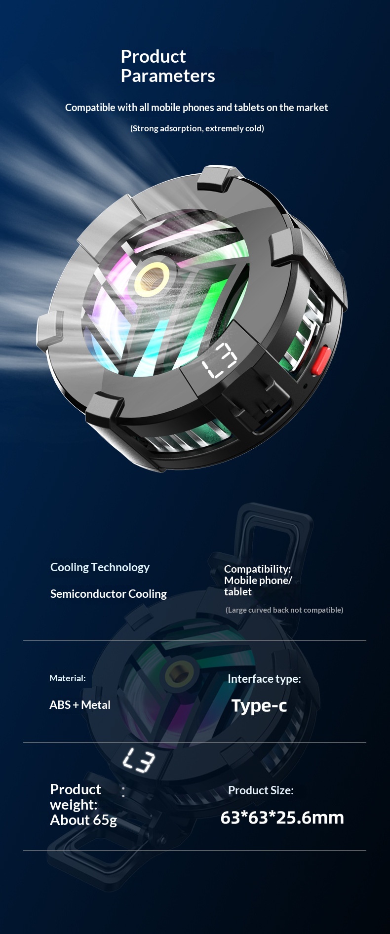 Digitex Mobile Phone Cooler Semiconductor True Game No Frame Drops Magnetic Back Clip Fan Rapid Cooling Black Technology_voghion.com