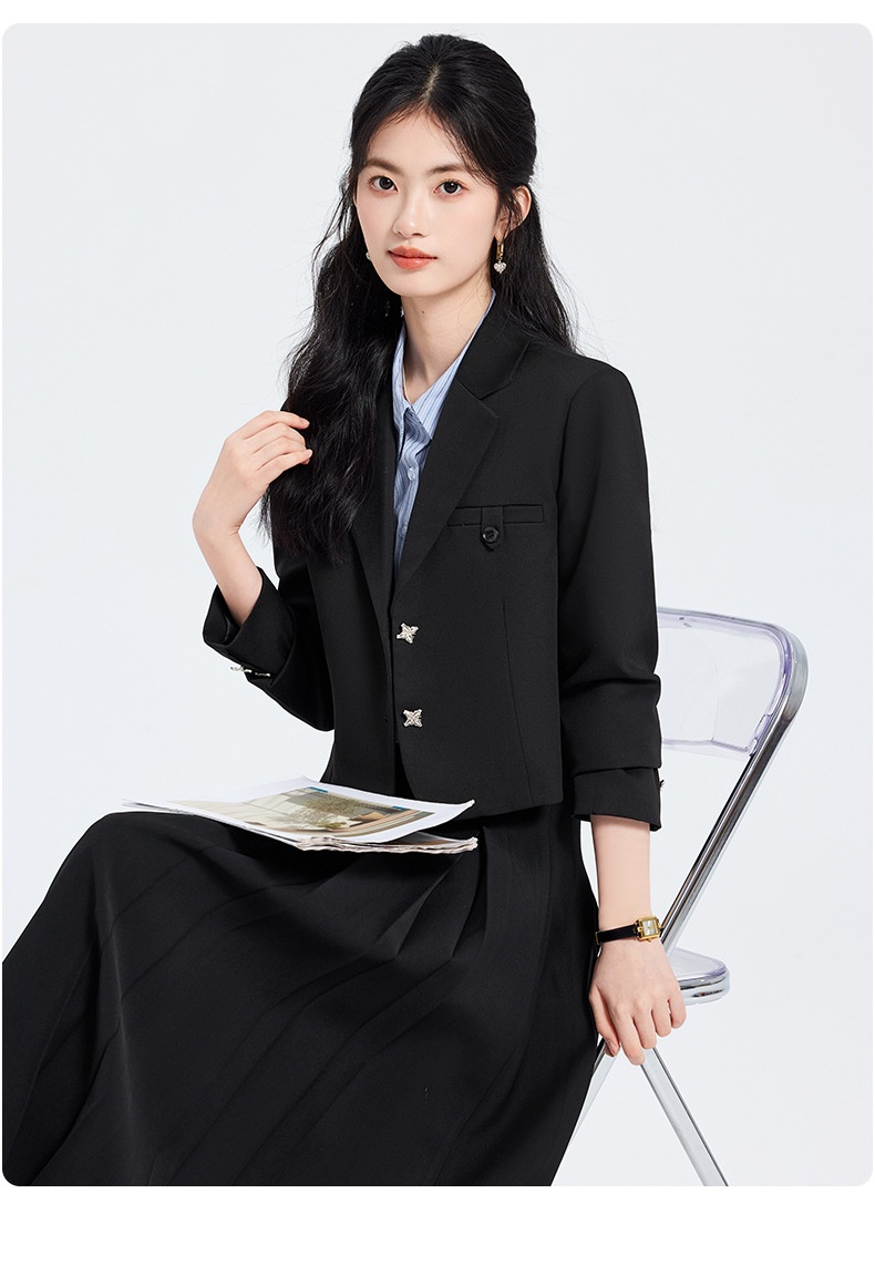 ChicShe Grigio Primavera Autunno Inverno 25 Anni Manica Lunga Corta Stile JK Piccolo Blazer Colletto Giacca Camicia Donna Gonna Tre Pezzi_voghion.com