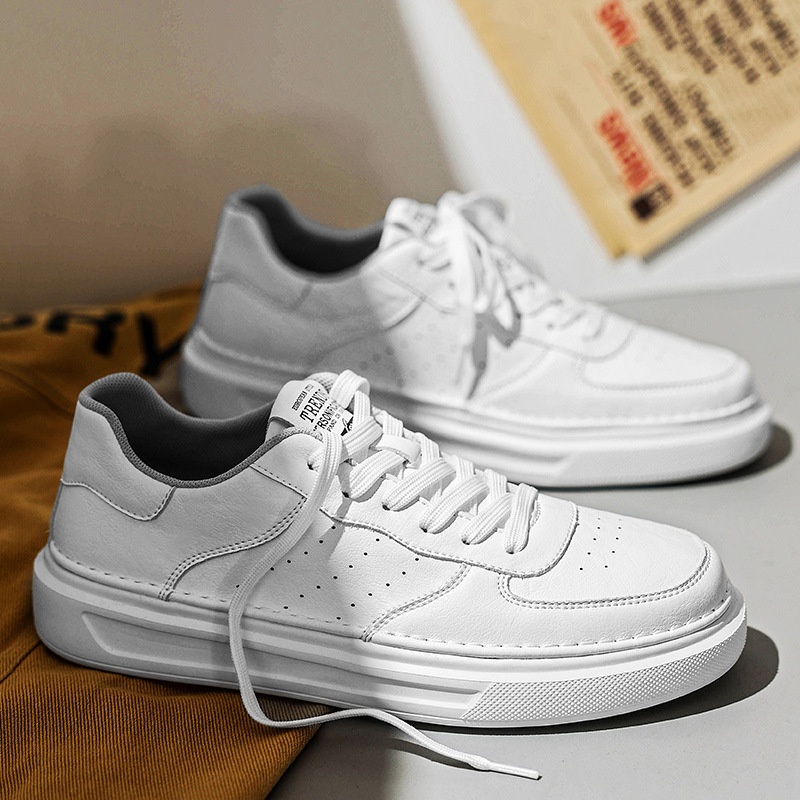 Glide Men's 2025 New Spring Versatile Breathable Leather Casual White Sneakers Non-Slip Youth Sports Trend Shoes_voghion.com