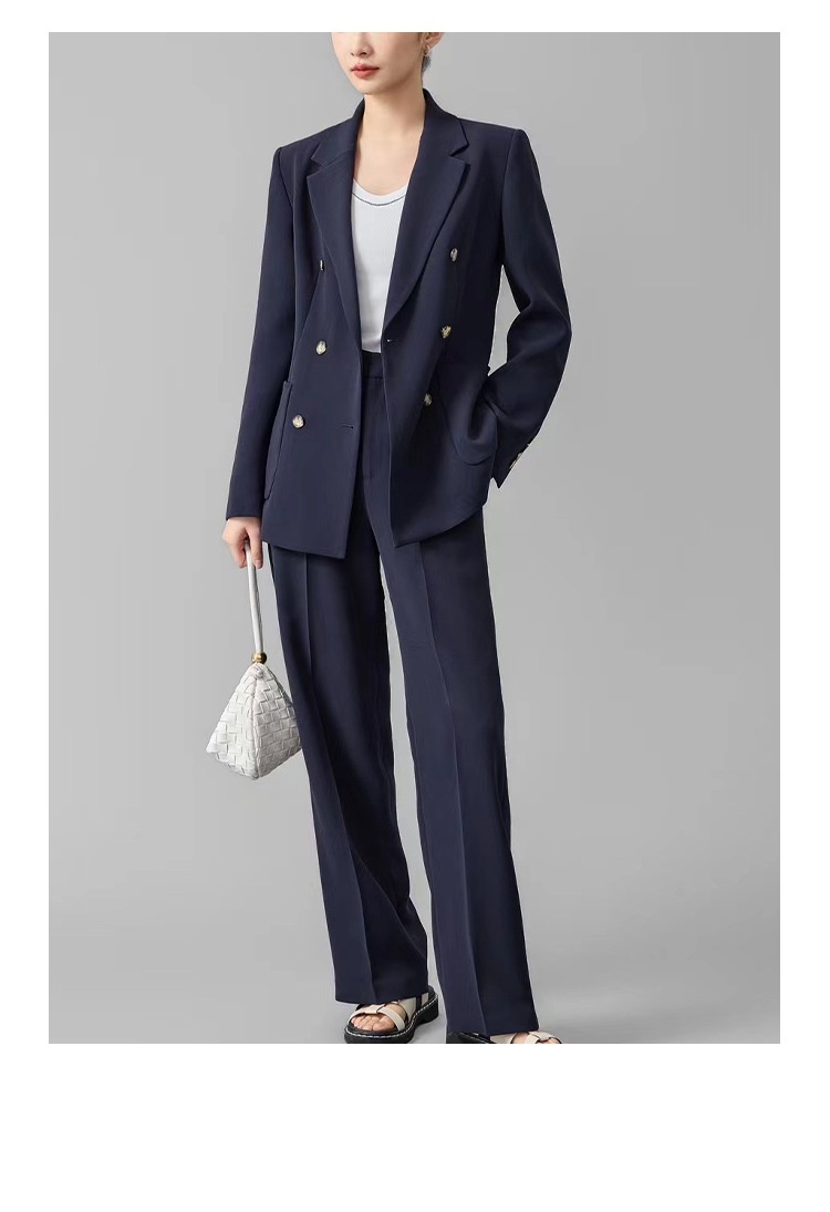 ChicShe 2024 Spring And Autumn Acetate Small Blazer Double-Breasted Two-Piece Professional Suit Straight-Leg Wide-Leg Pants_voghion.com