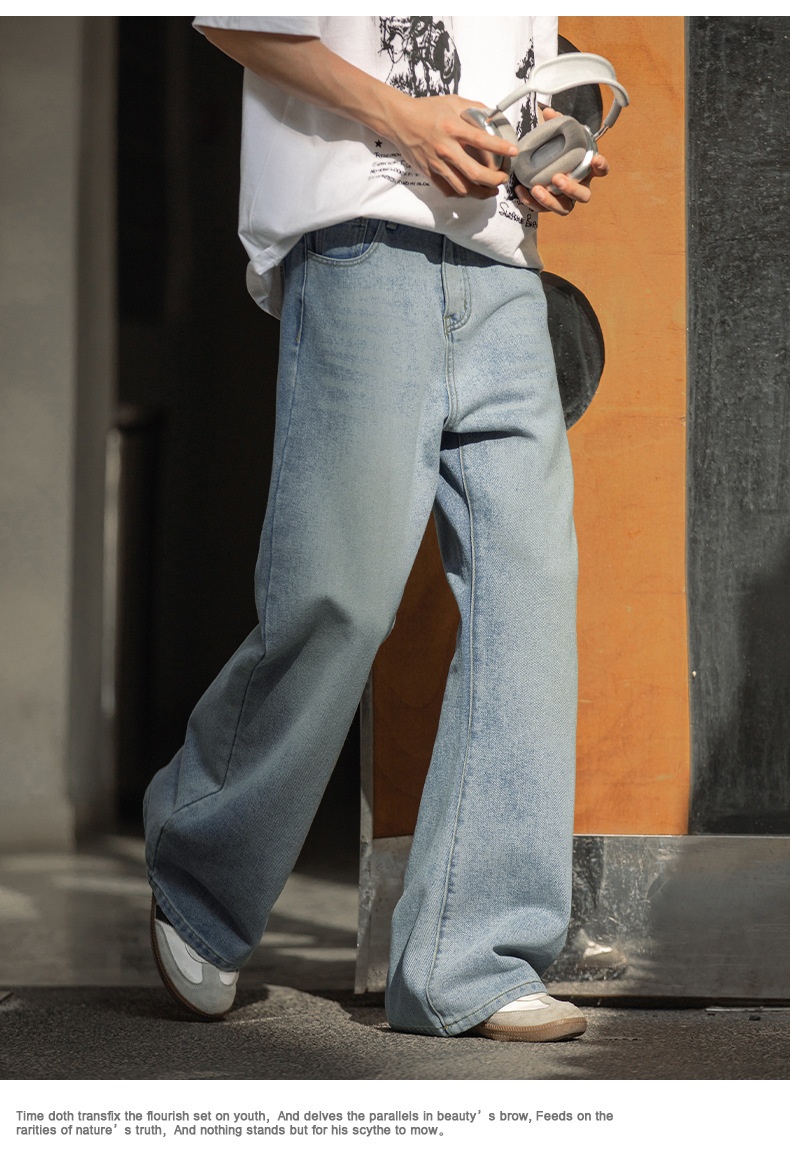 boy Boy Boy American Retro Washed Flared Jeans For Men Spring Summer New Loose Half Elastic Waist Bell Bottom Pants_voghion.com