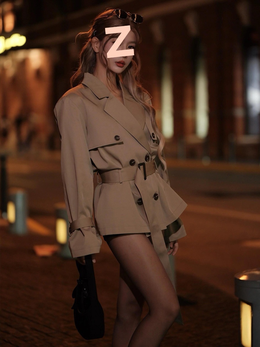 Women's Clothing Women's Clothing Khaki Petite Trench Coat For Women 2025 Autumn New High-End Elegant British Style Waist-Cinching Short Jacket_voghion.com