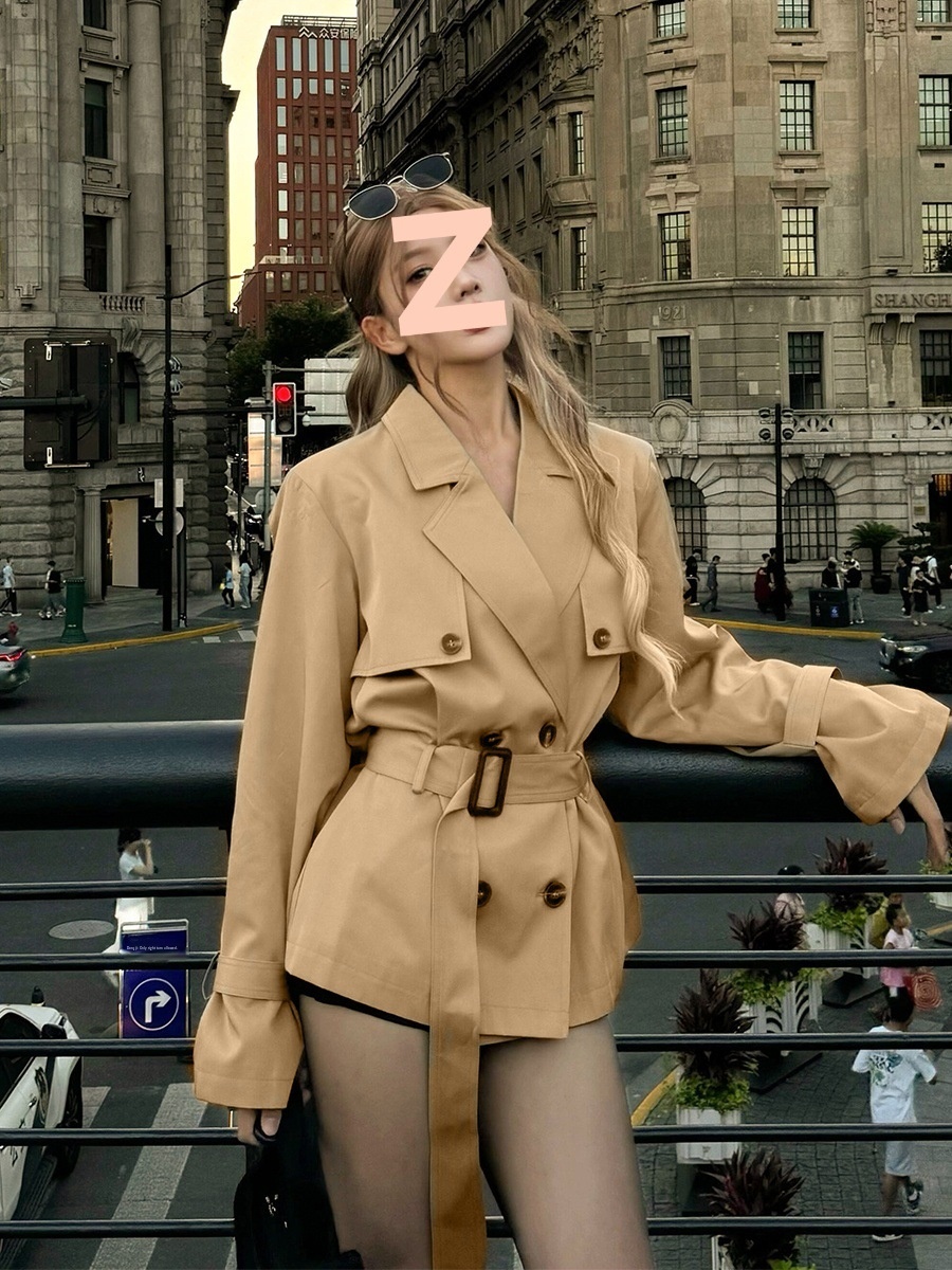 Women's Clothing Women's Clothing Khaki Petite Trench Coat For Women 2025 Autumn New High-End Elegant British Style Waist-Cinching Short Jacket_voghion.com