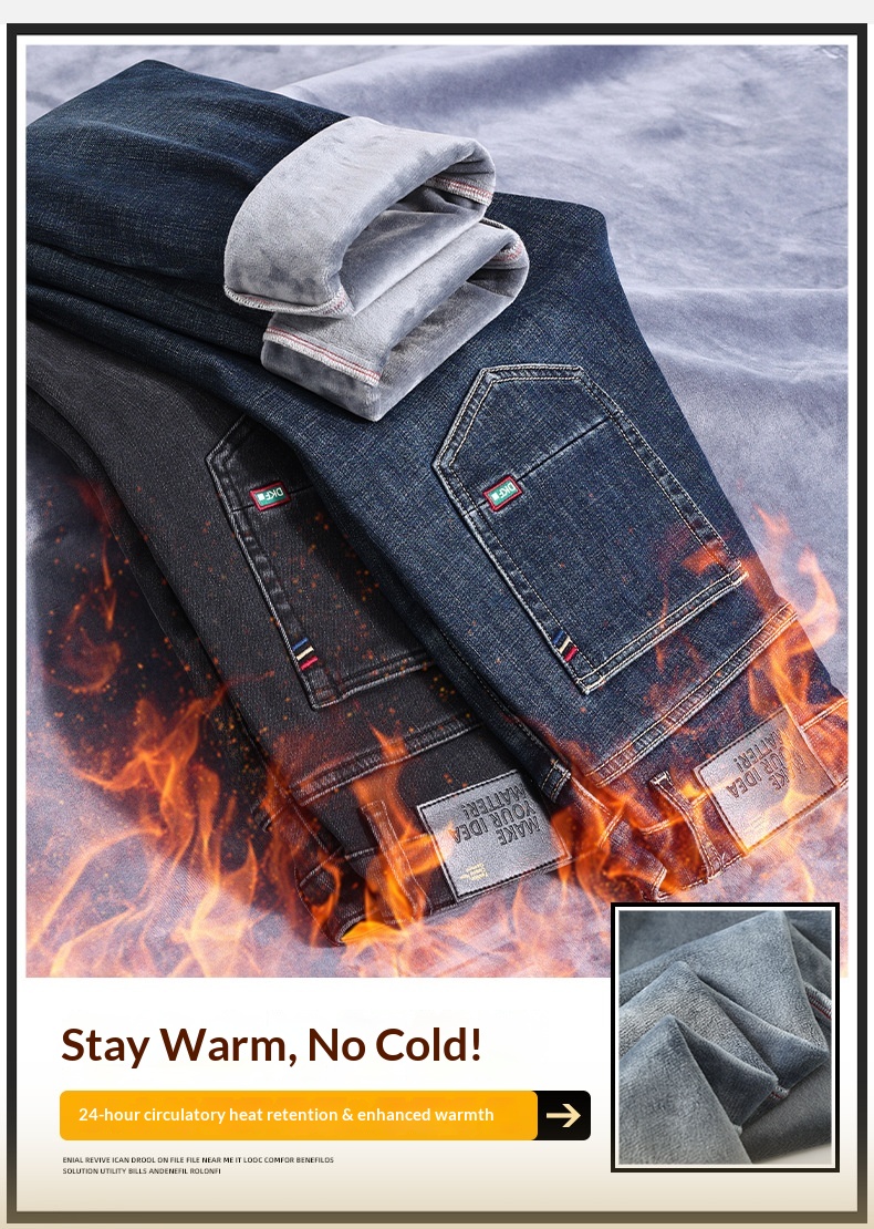 Jeans caldi da ragazzo, gamba dritta, autunno inverno, nuovi, foderati in pile, cotone spesso elasticizzato, vestibilità slim, pantaloni casual da uomo_voghion.com