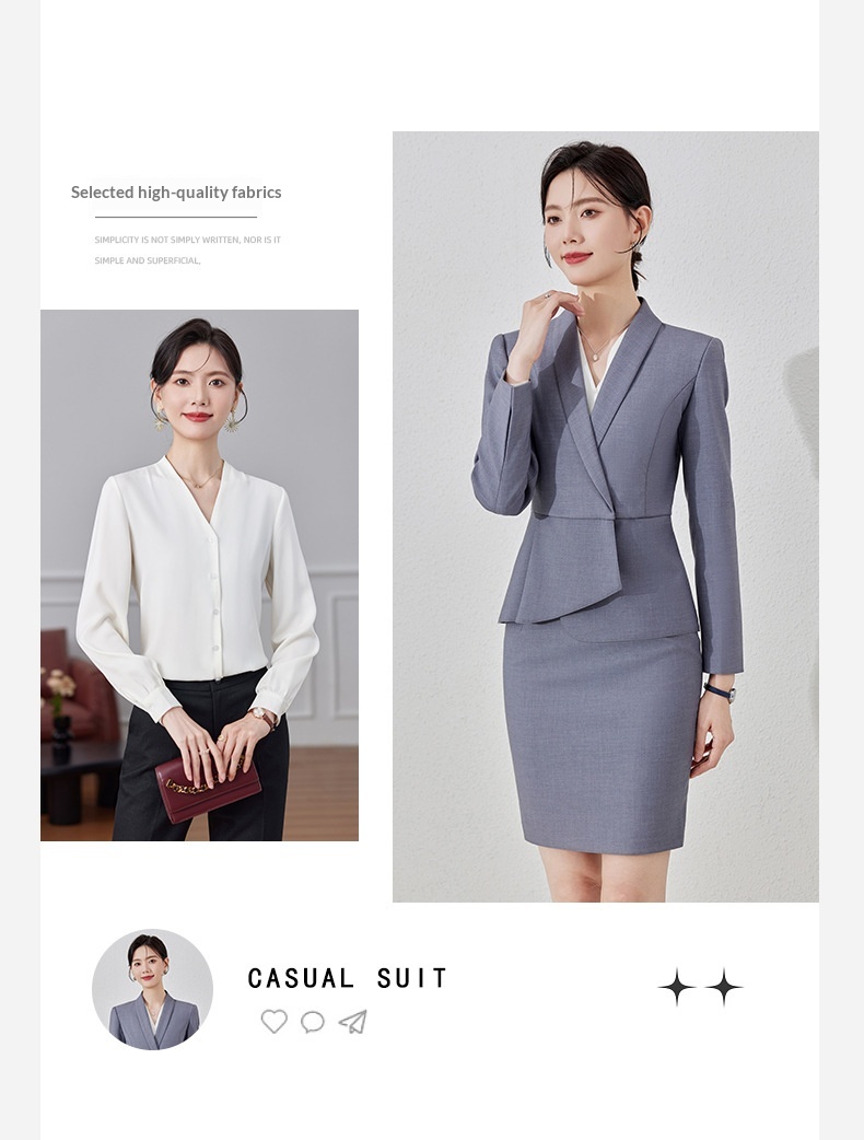 Completo professionale grigio ChicShe per donna, abbigliamento formale autunnale di alta gamma per receptionist di hotel, completo da lavoro per gioielleria_voghion.com