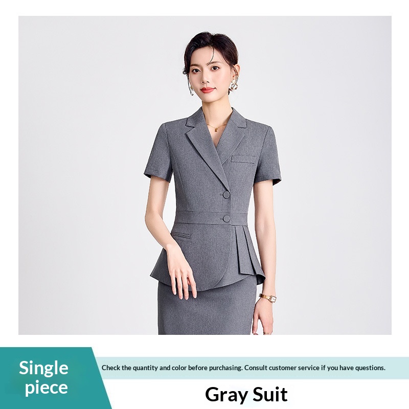 ChicShe Professional Gray Short Sleeve Small Suit Collar Jacket Women Pants Skirt Summer Outfit 2025 New Three-Piece Set_voghion.com