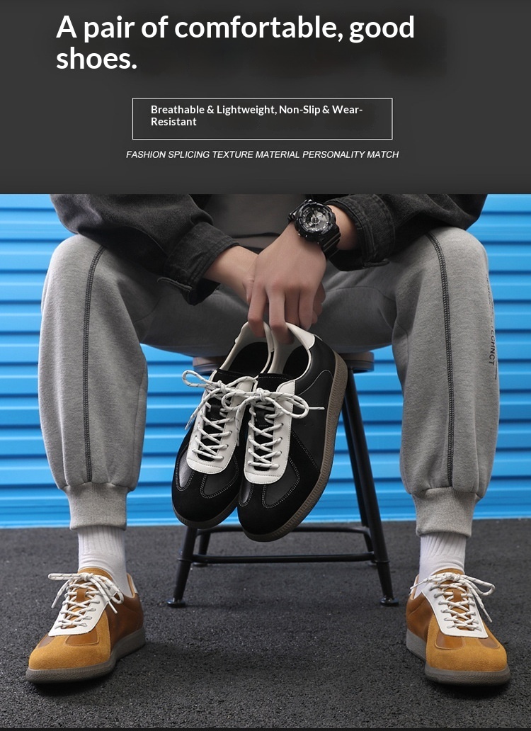 Glide 2025 Spring New Genuine Leather Trendy Niche Flat Sports Casual Versatile Sneakers Men's Retro German Training Shoes_voghion.com