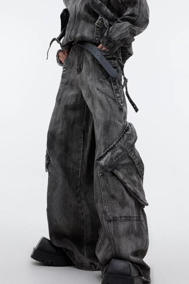 Jeans a zampa lavati e stropicciati in stile retrò, stile Wasteland, stile High Street, da uomo, europei e americani, alla moda, a gamba larga_voghion.com