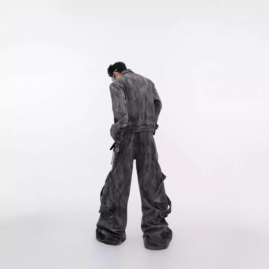 Jeans a zampa lavati e stropicciati in stile retrò, stile Wasteland, stile High Street, da uomo, europei e americani, alla moda, a gamba larga_voghion.com