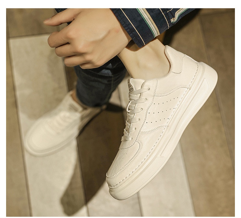 Glide Men's 2025 New Spring Versatile Breathable Leather Casual White Sneakers Non-Slip Youth Sports Trend Shoes_voghion.com