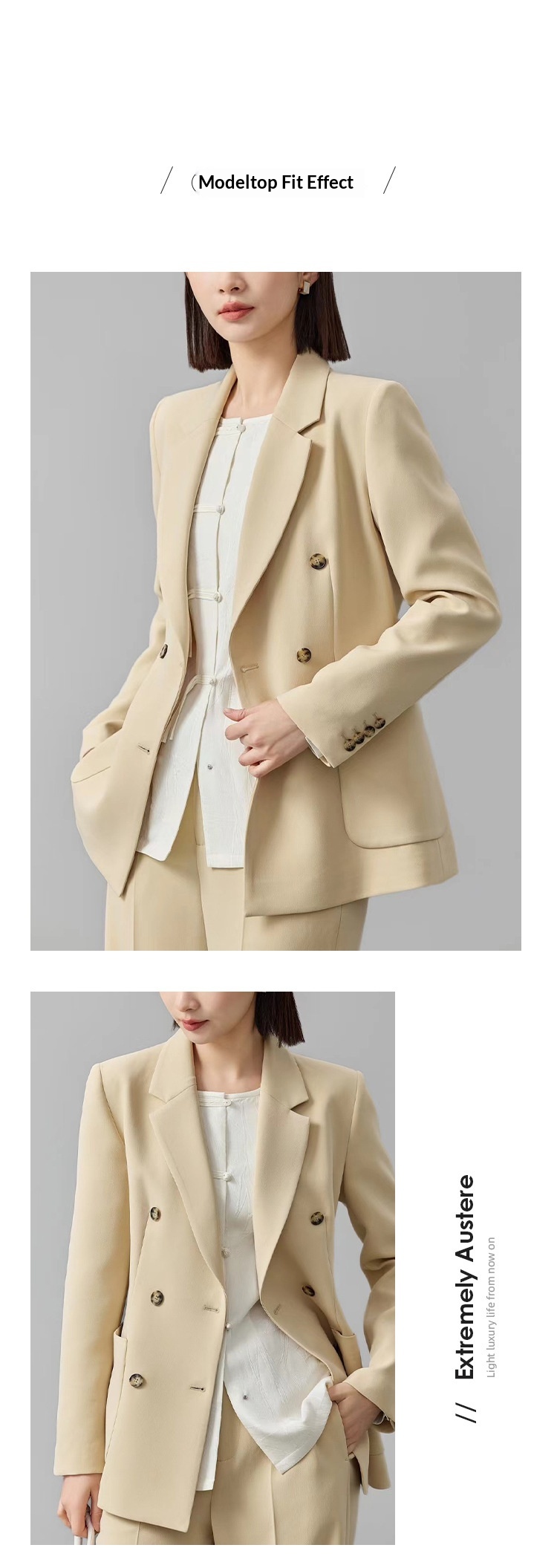 ChicShe 2024 Spring And Autumn Acetate Small Blazer Double-Breasted Two-Piece Professional Suit Straight-Leg Wide-Leg Pants_voghion.com