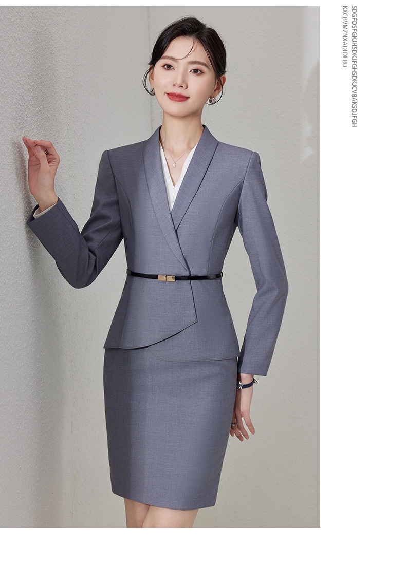 Completo professionale grigio ChicShe per donna, abbigliamento formale autunnale di alta gamma per receptionist di hotel, completo da lavoro per gioielleria_voghion.com