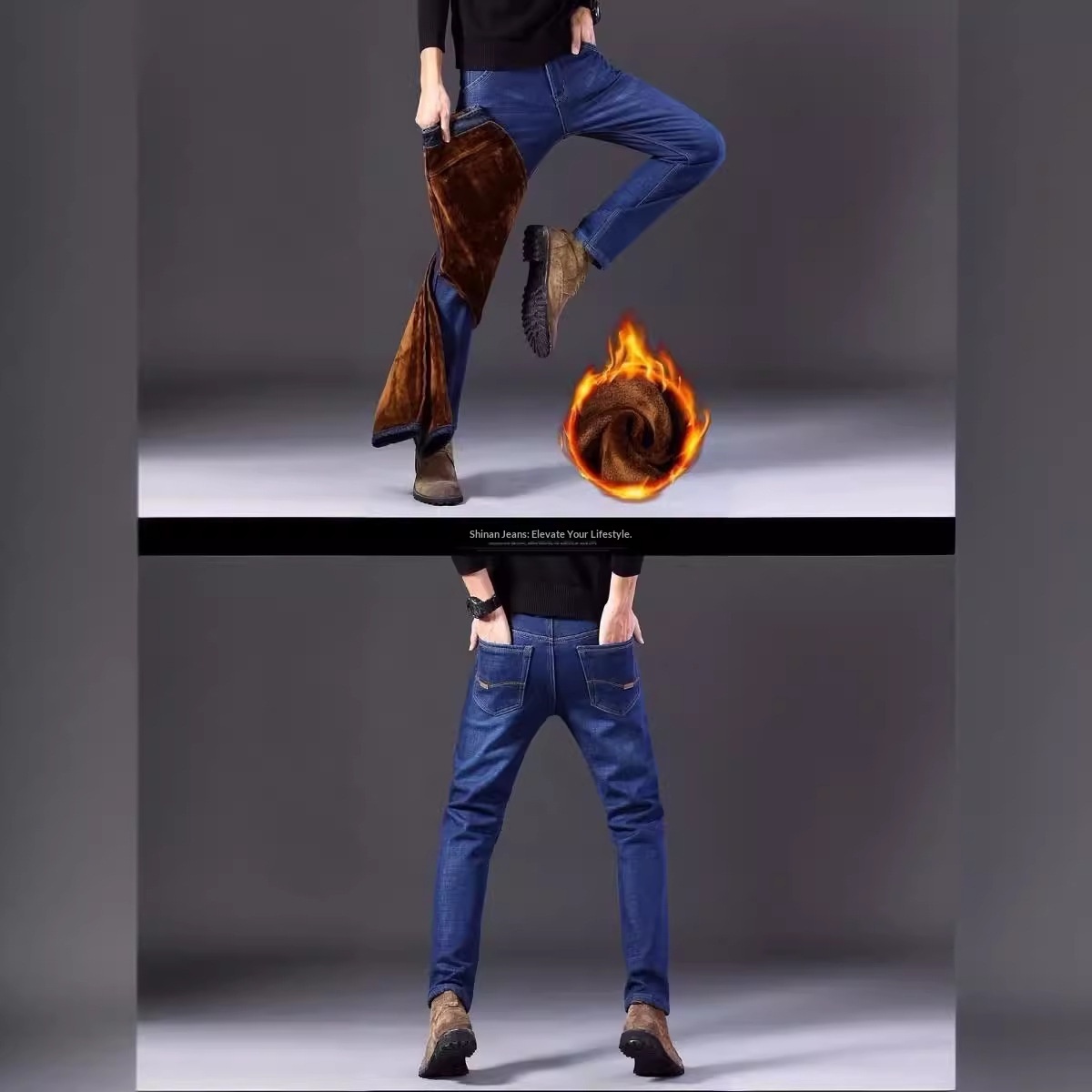 Jungen-Jeans, Herbst/Winter, Fleecegefüttert, Verdickt, Lässig, Vielseitig, Locker, Gerade, Warm, Baumwolle, Herren, Großhandel_voghion.com