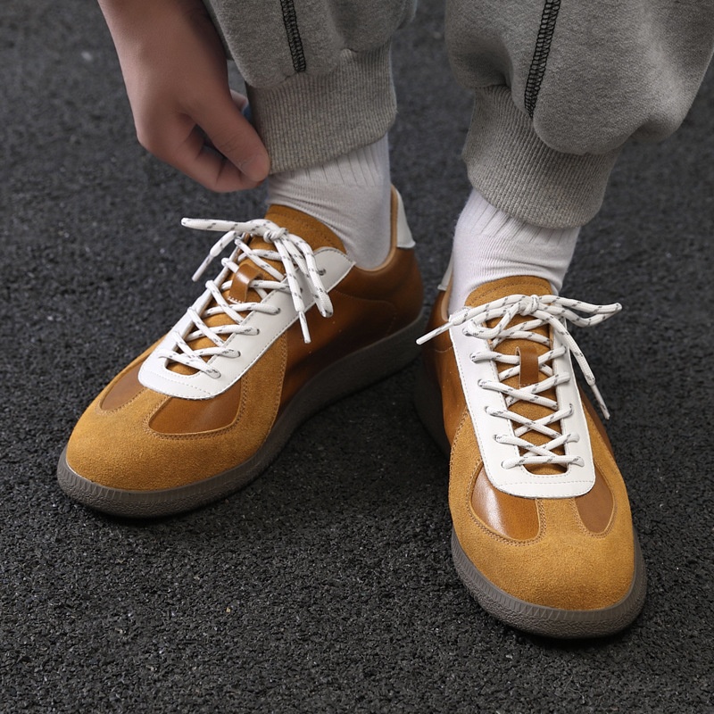 Glide 2025 Spring New Genuine Leather Trendy Niche Flat Sports Casual Versatile Sneakers Men's Retro German Training Shoes_voghion.com