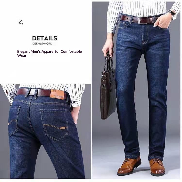 boy Boy Winter Fleece-Lined Men's Jeans, Straight Loose Fit, Warm With Fleece, Stretchy Thickened Wear-Resistant Work Pants_voghion.com