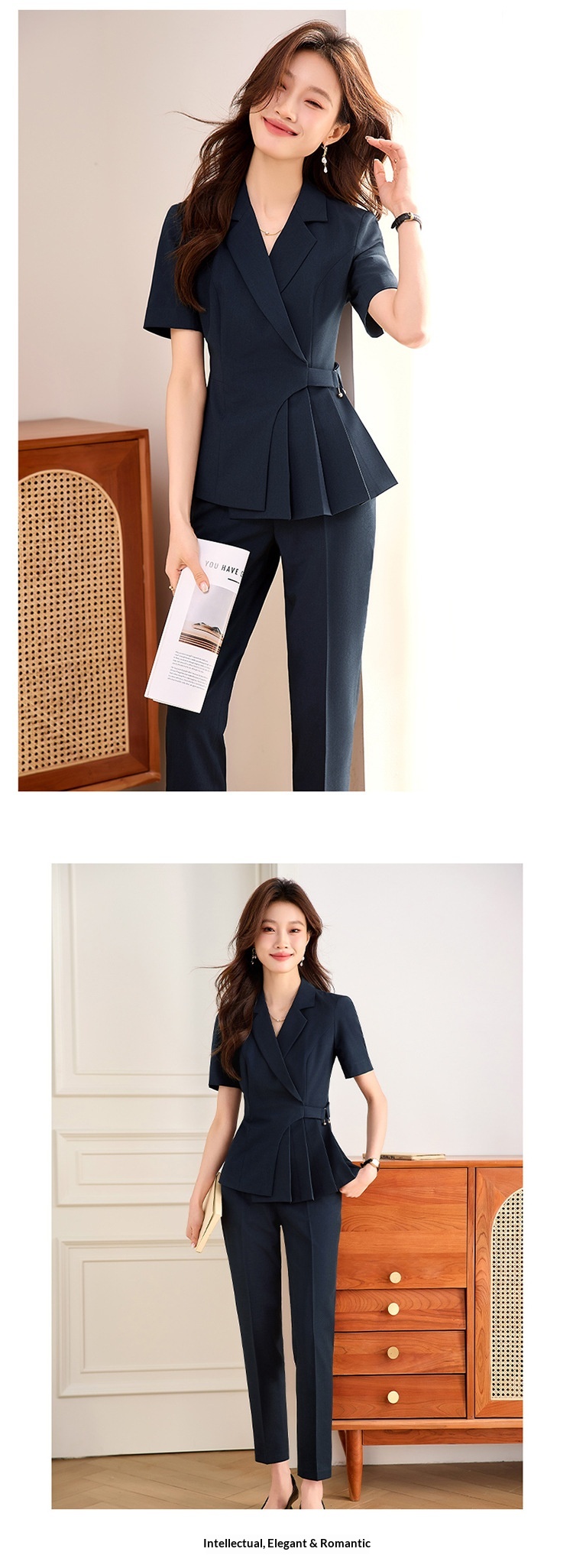 ChicShe Gray Short Sleeve Suit Set For Women Summer Professional Elegant Hotel Manager Workwear Beauty Salon Jewelry Store_voghion.com