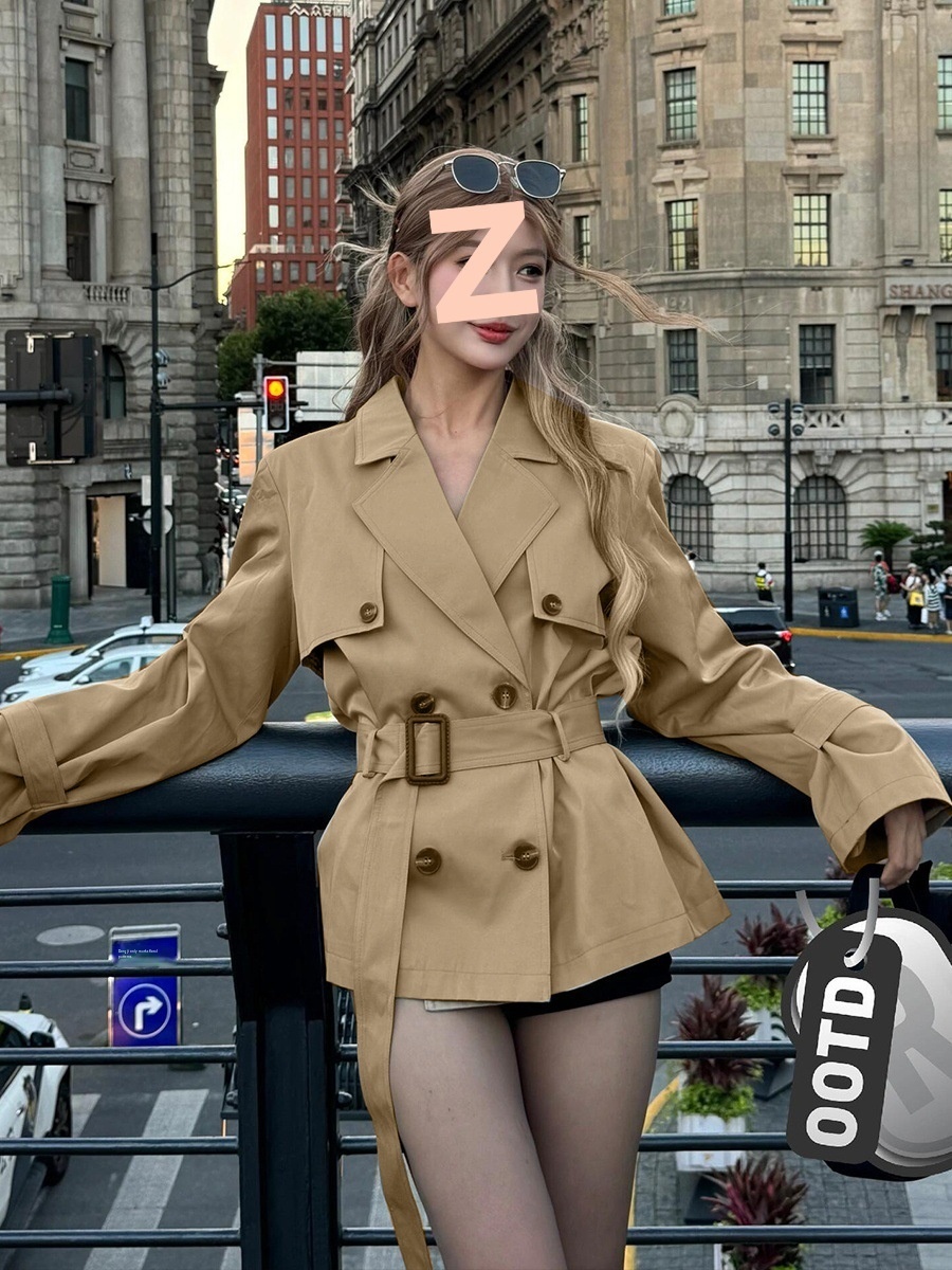 Women's Clothing Women's Clothing Khaki Petite Trench Coat For Women 2025 Autumn New High-End Elegant British Style Waist-Cinching Short Jacket_voghion.com