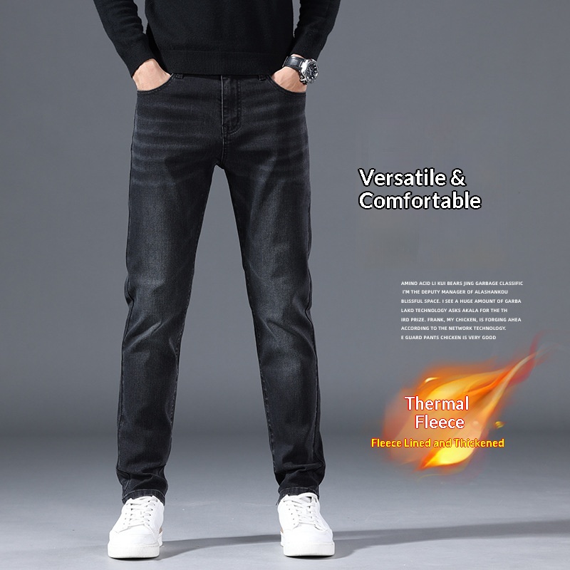 Jeans caldi da ragazzo, gamba dritta, autunno inverno, nuovi, foderati in pile, cotone spesso elasticizzato, vestibilità slim, pantaloni casual da uomo_voghion.com