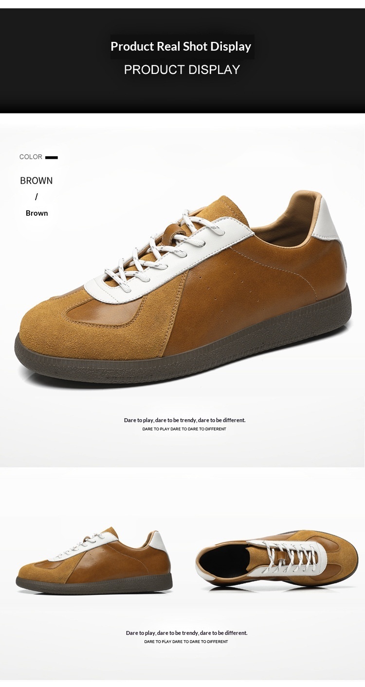 Glide 2025 Spring New Genuine Leather Trendy Niche Flat Sports Casual Versatile Sneakers Men's Retro German Training Shoes_voghion.com