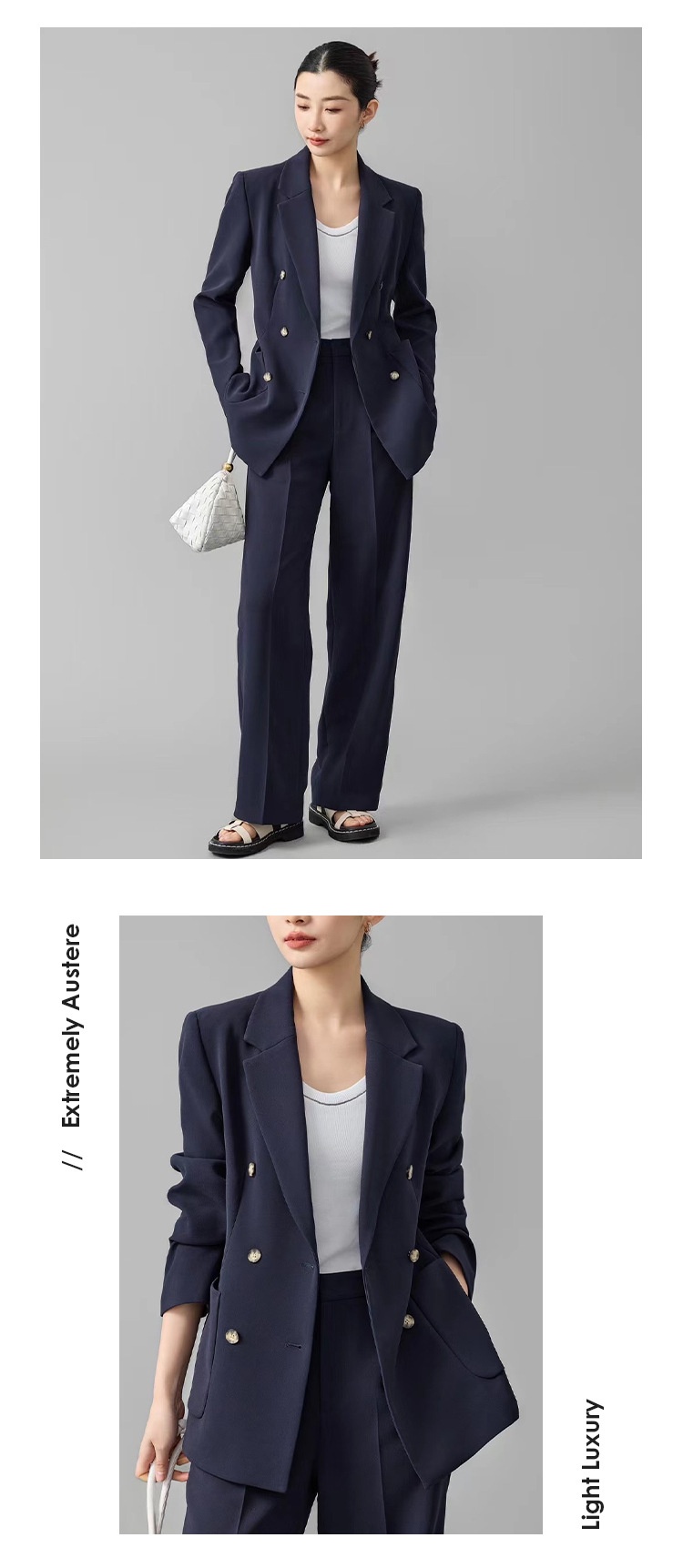 ChicShe 2024 Spring And Autumn Acetate Small Blazer Double-Breasted Two-Piece Professional Suit Straight-Leg Wide-Leg Pants_voghion.com