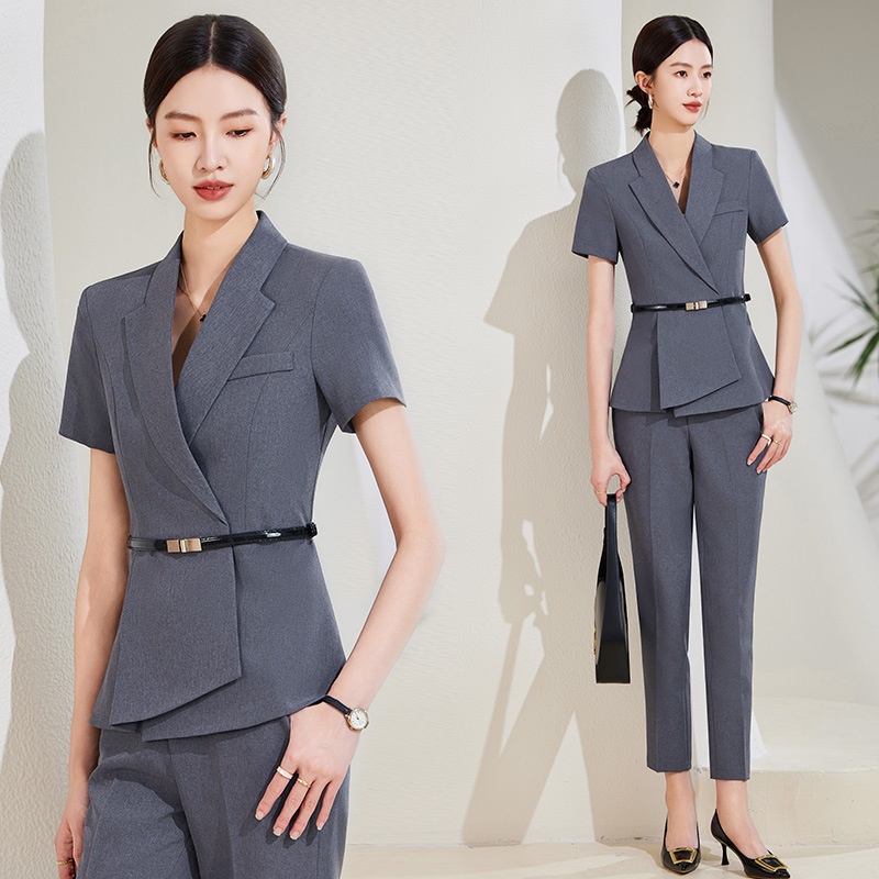 ChicShe Abito estivo sottile a maniche corte professionale per donna Elegante uniforme da receptionist di hotel, abbigliamento da lavoro per negozi di gioielli_voghion.com