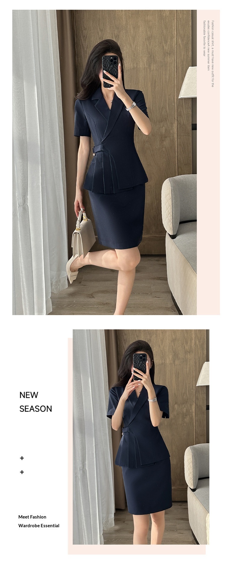 ChicShe Gray Short Sleeve Suit Set For Women Summer Professional Elegant Hotel Manager Workwear Beauty Salon Jewelry Store_voghion.com