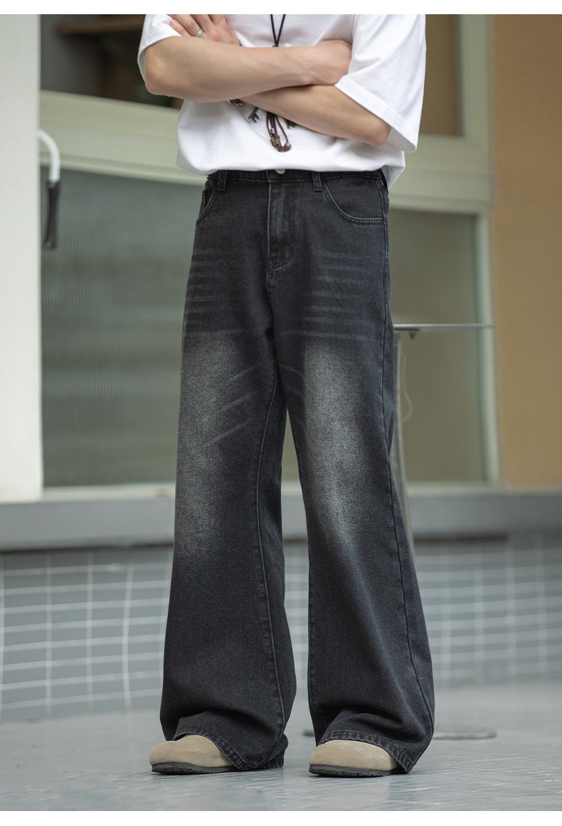 boy Boy Boy American Retro Washed Flared Jeans For Men Spring Summer New Loose Half Elastic Waist Bell Bottom Pants_voghion.com